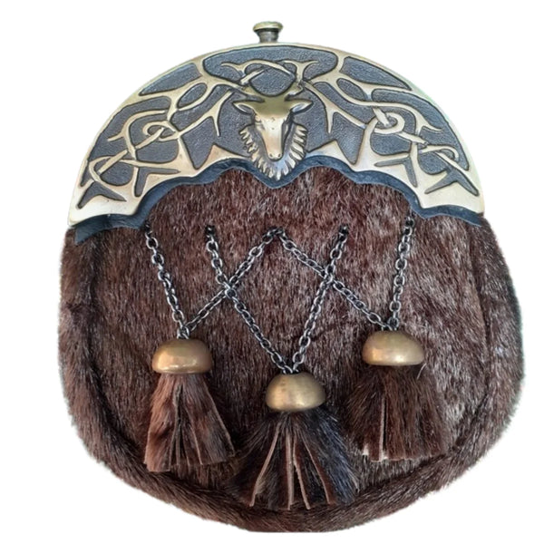 3 Tassels Studded Celtic Scottish Dress Sporran