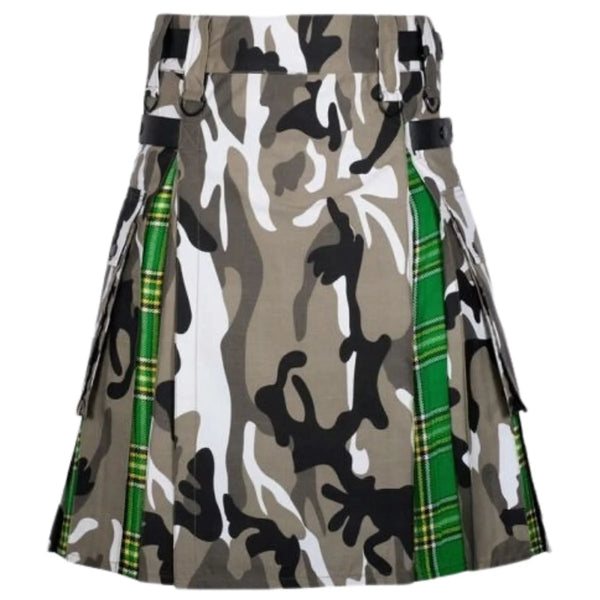 Arban Camo Irish Tartan Scottish Utility Cargo Hybrid Kilt