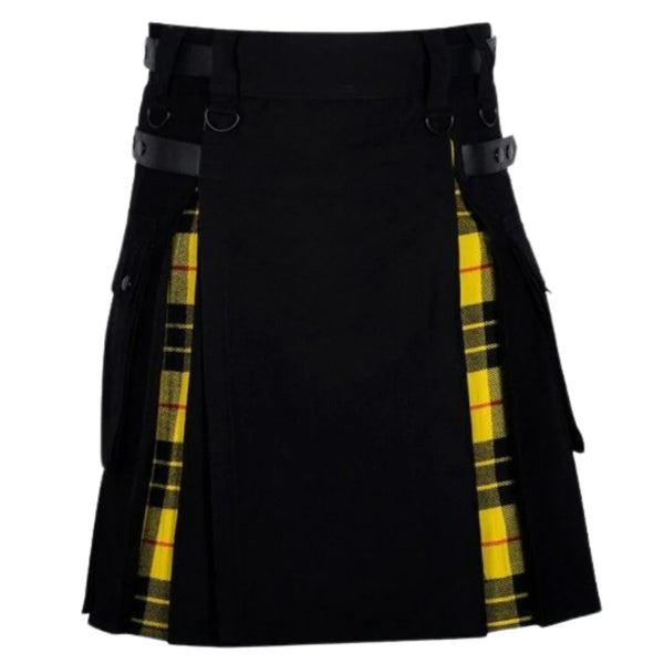Black Cotton Macleod of lewis Tartan Scottish Utility Cargo Hybrid Kilt