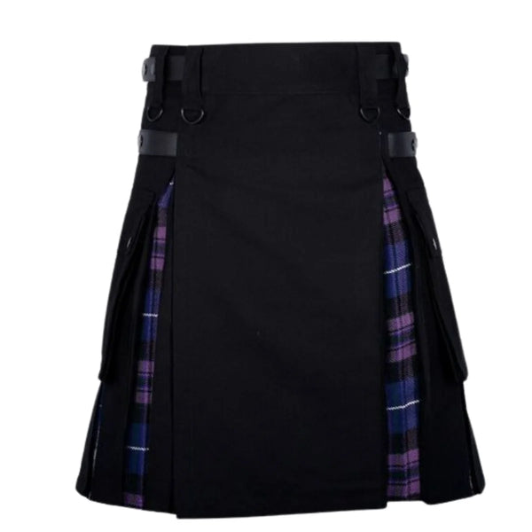 Black Cotton Pride of Scotland Tartan Scottish Utility Cargo Hybrid Kilt