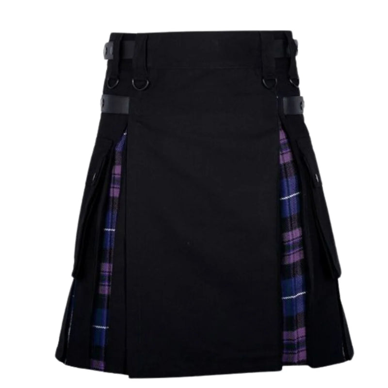 Black Cotton Pride of Scotland Tartan Scottish Utility Cargo Hybrid Kilt