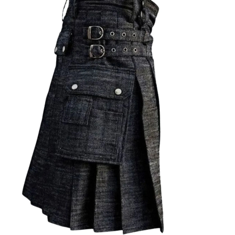 Black Denim Utility Kilt