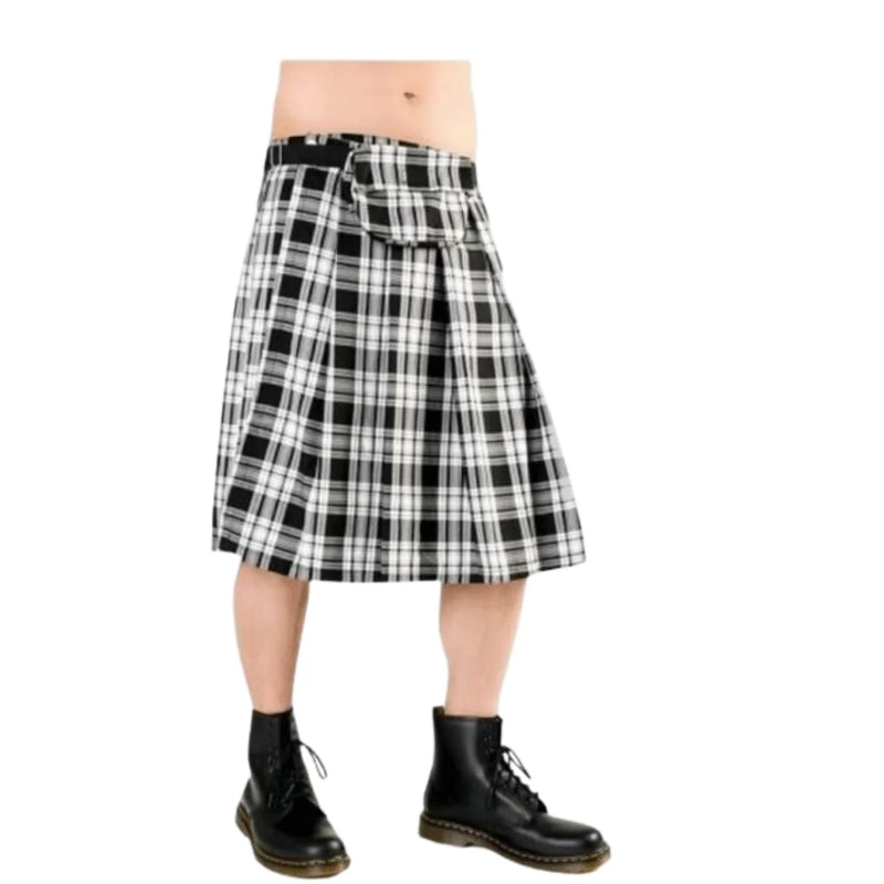 Black Pistol Kilt - Short Kilt Tartan Black-White