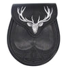 Black Stag Head Leather Sporran