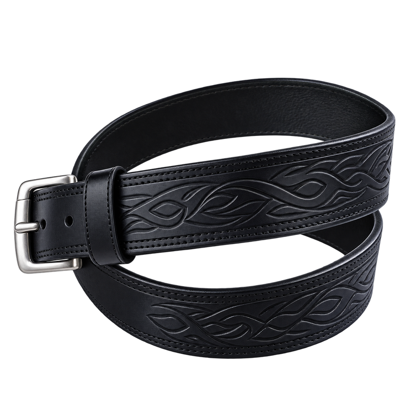 Black Fire Embossed Leather Kilt Belt