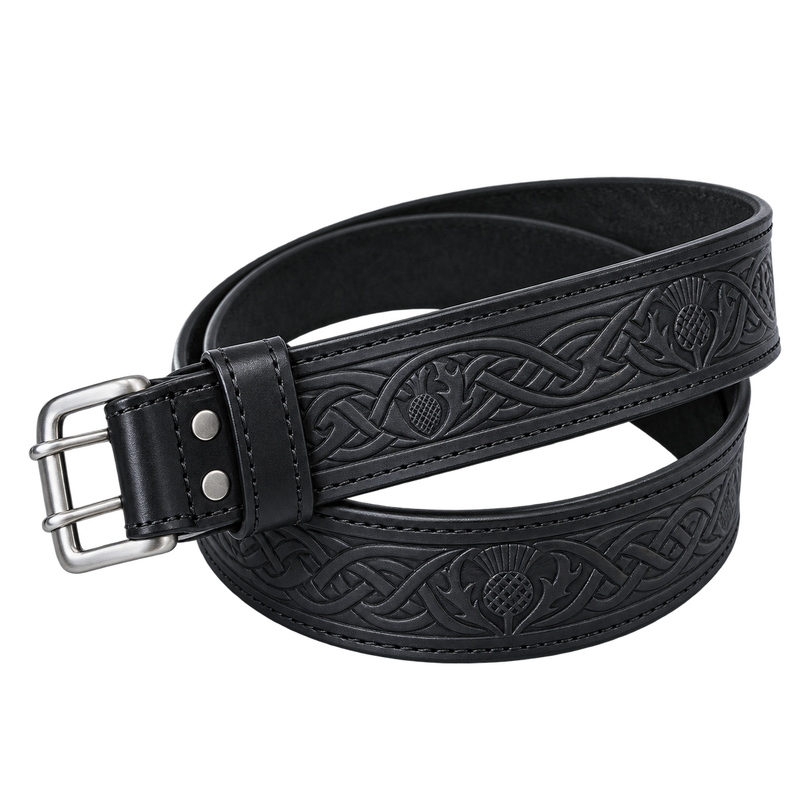 Black Scottish Leather Kilt Belt