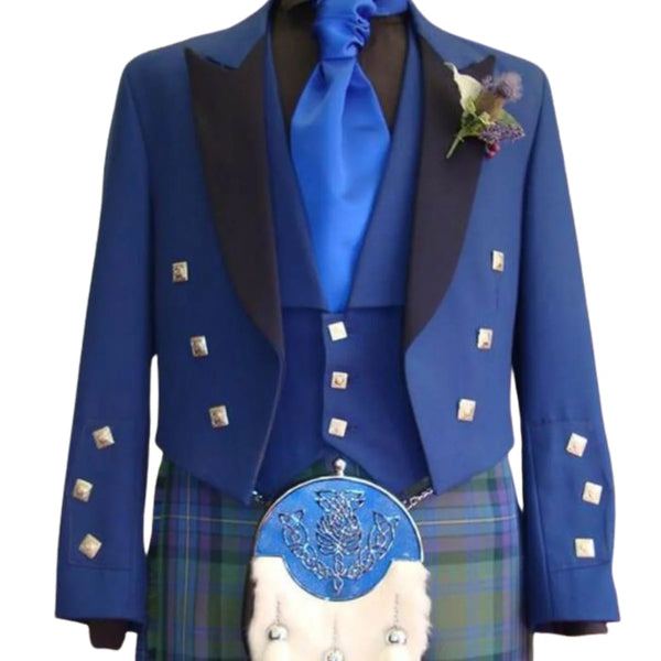 Blue Prince Charlie Kilt Jacket Black Lapel With Waistcoat