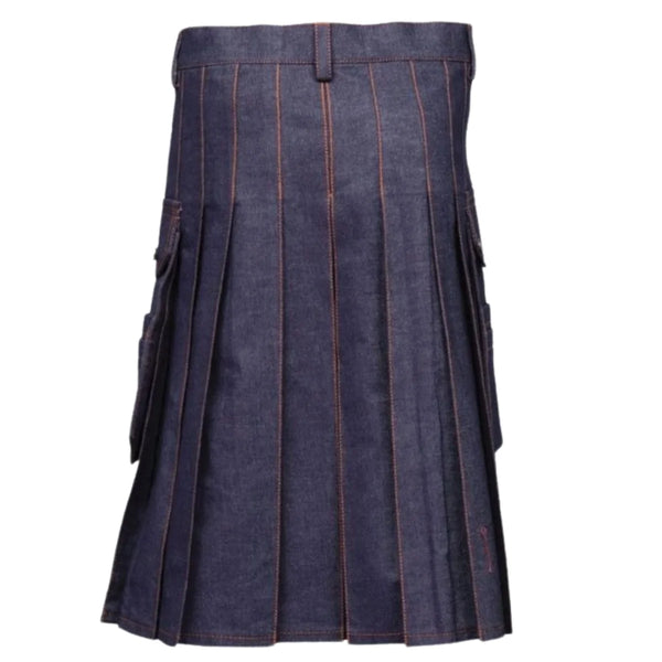 Blue Denim Kilt With Red Thread