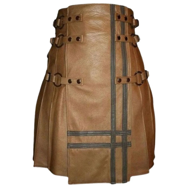 Brown Real Leather Gothic Style Kilt