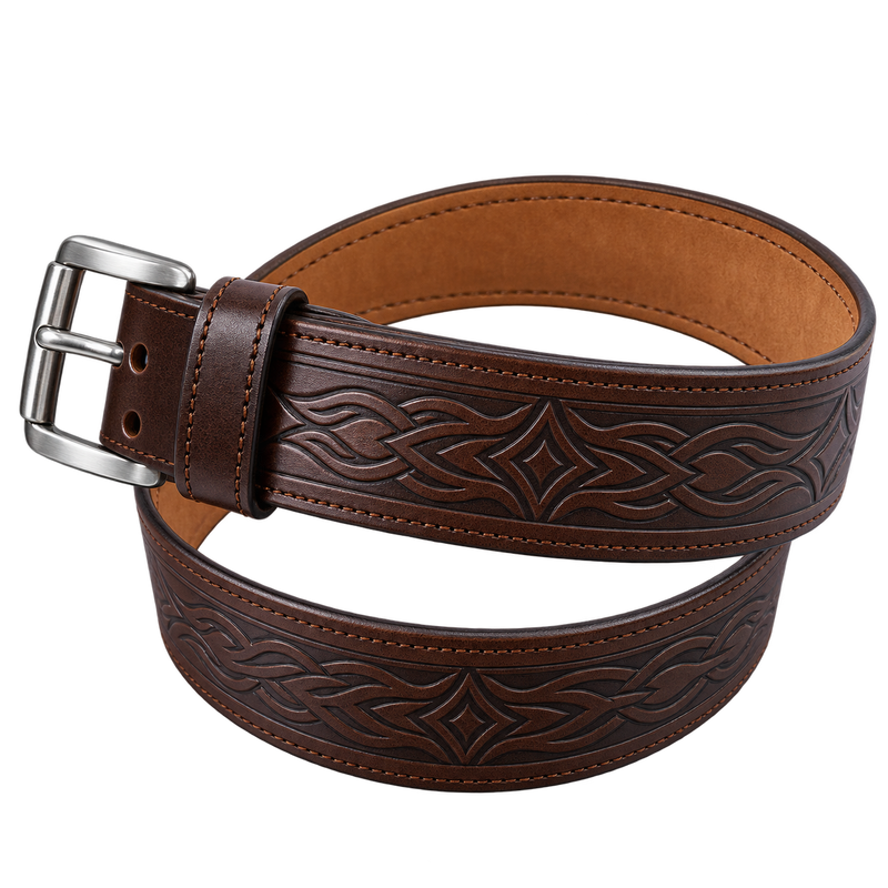 Brown Fire Embossed Leather Kilt Belt