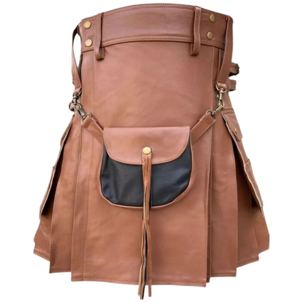 Brown Leather Kilt For Men