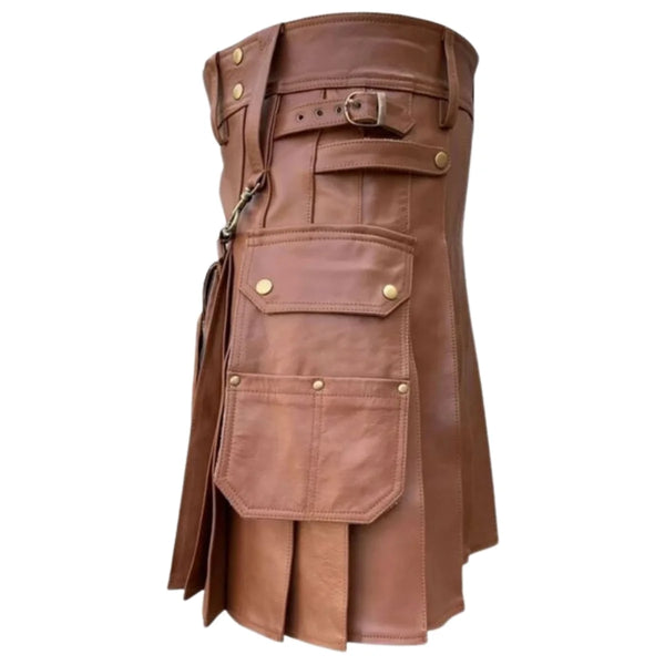 Brown Leather Kilt For Men