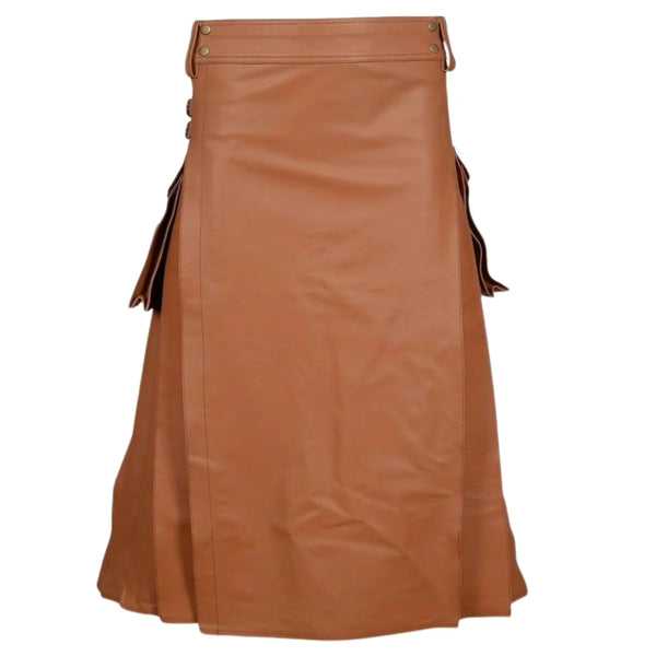 Brown Leather Utility Kilt For Men