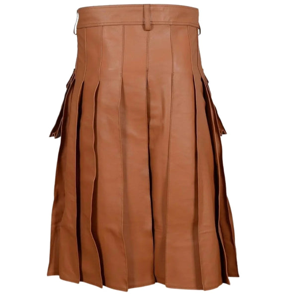 Brown Leather Utility Kilt For Men