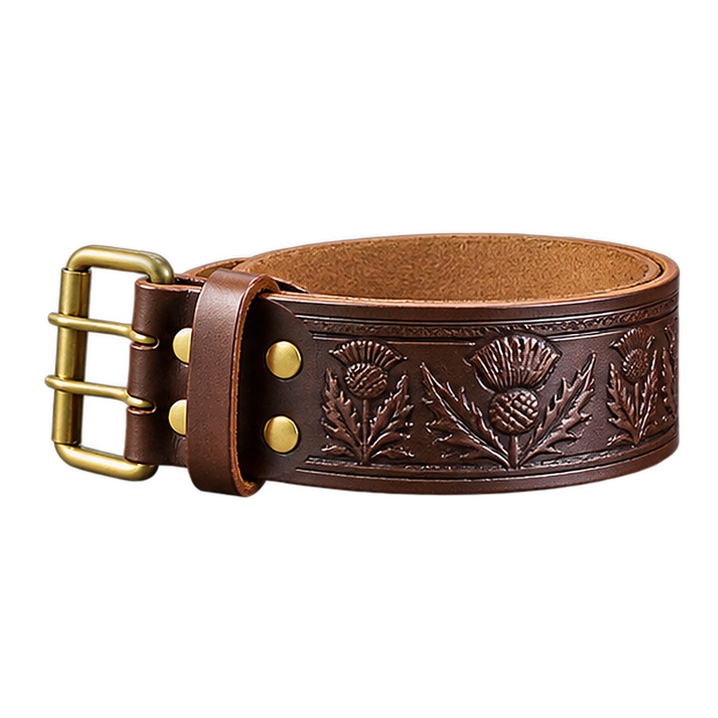 Brown Pin Thistle Leather Kilt Belt