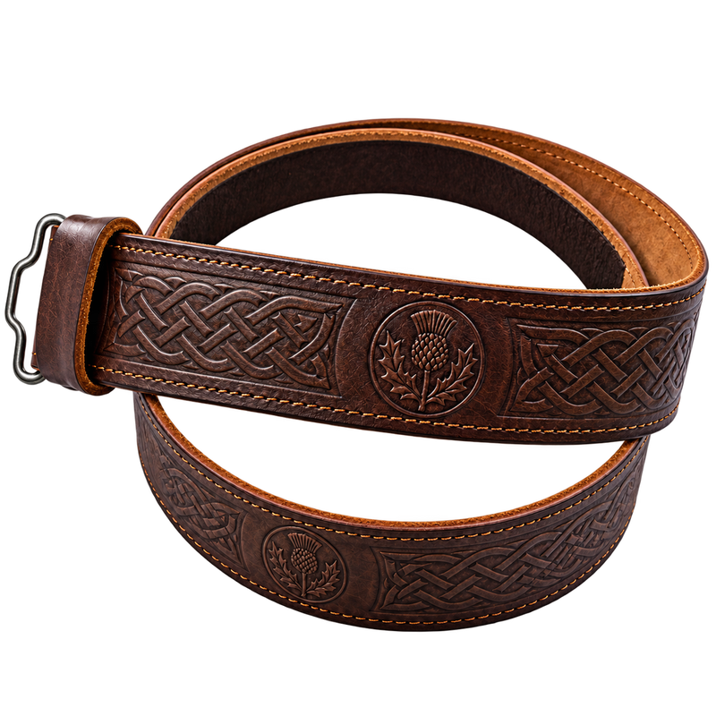 Brown Thistle Leather Kilt Belt