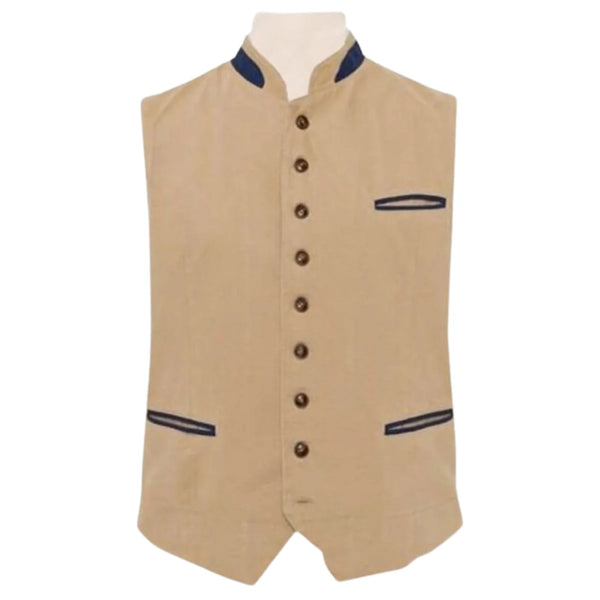 Canvas Austrian Tirol Waistcoat Sand Beige Made To Measure