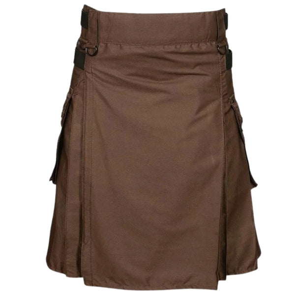 Chocolate Brown Leather Strap Utility Kilt For Active Man