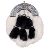 Chrome Celtic Cantle White Rabbit Sporran With 6 Black Fur Tassels