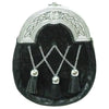 Chrome Plain Celtic Black Calfskin Sporran With Crossed Tassels