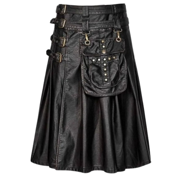Cowhide Black Leather Gothic Kilt