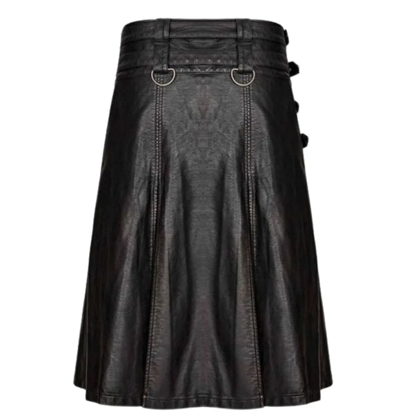 Cowhide Black Leather Gothic Kilt