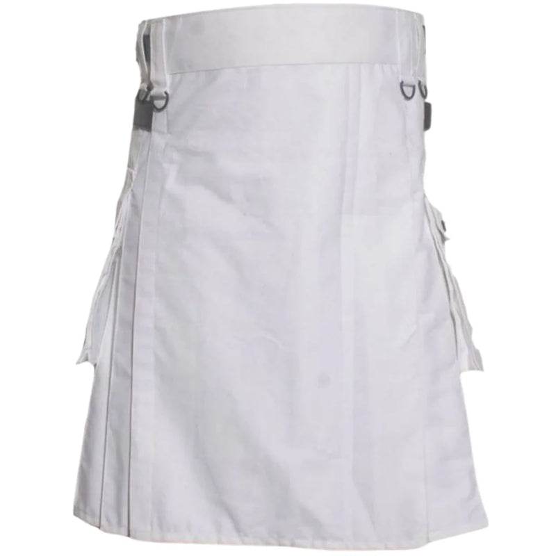 Deluxe White Utility Kilt With Leather Straps