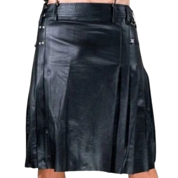 Fashionable Black Leather Kilt For Men