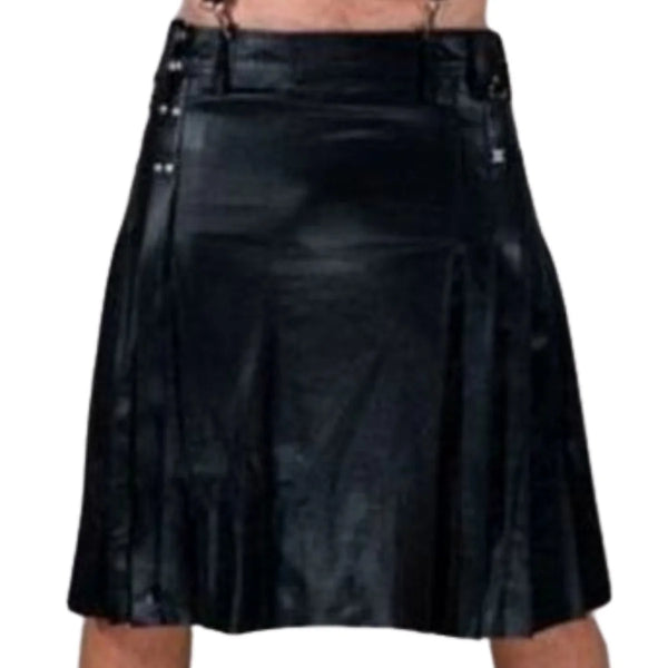 Fashionable Black Leather Kilt For Men