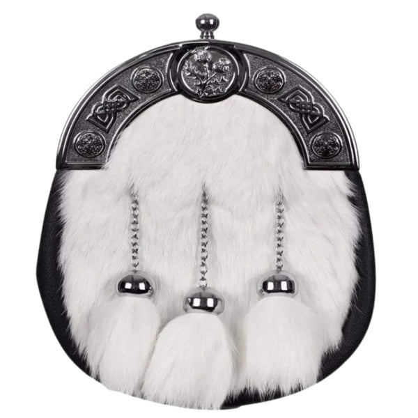Full Dress Thistle And Boss White Rabbit Fur Sporran