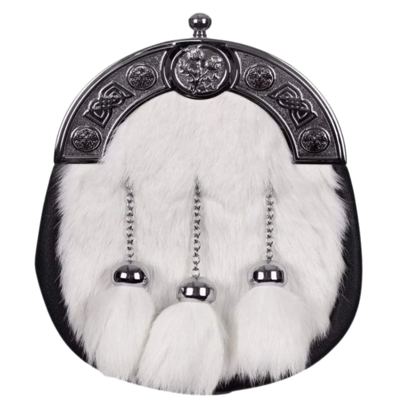 Full Dress Thistle And Boss White Rabbit Fur Sporran