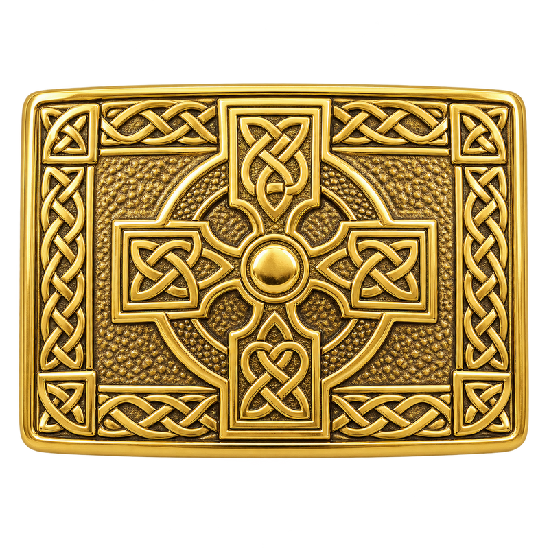 Gold Celtic Cross Kilt Buckle