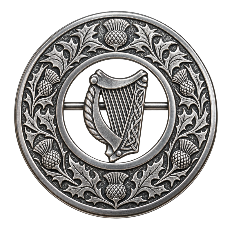 Gold Irish Harp Kilt Brooch