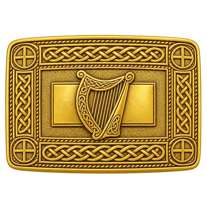 Gold Irish Harp Kilt Buckle