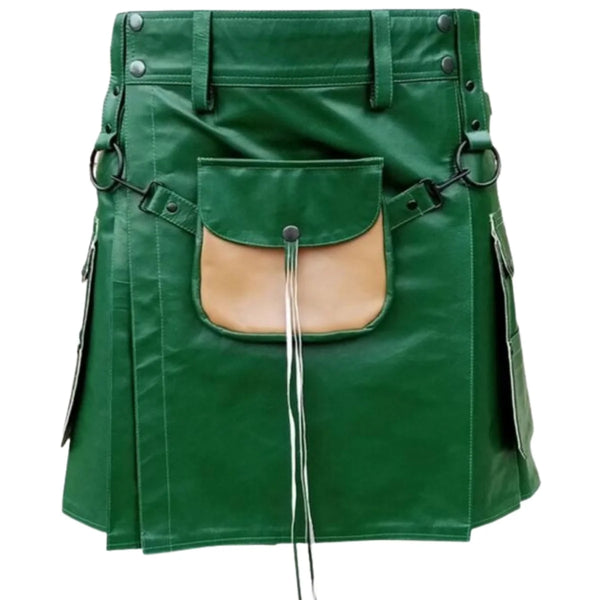 Green Leather Kilt For Men