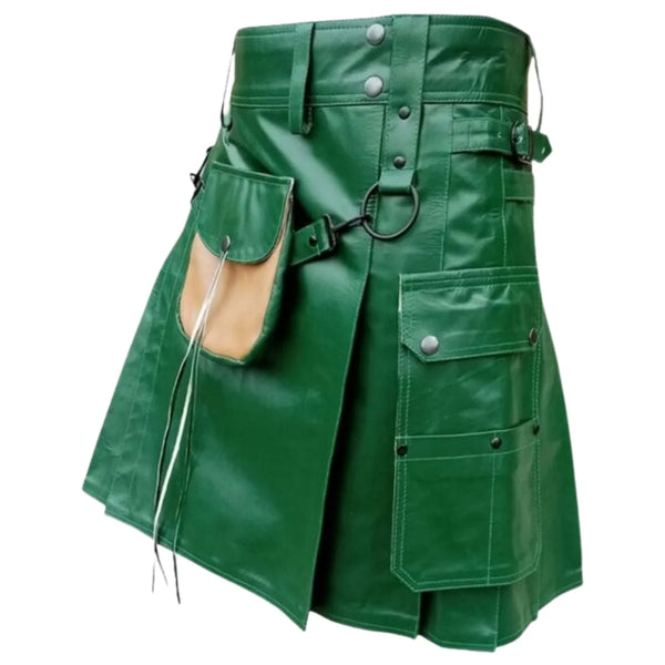 Green Leather Kilt For Men