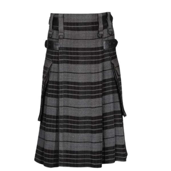 Grey Watch Tartan Utility Kilt with Cargo Pockets