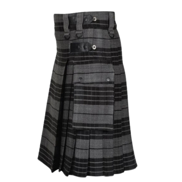 Grey Watch Tartan Utility Kilt with Cargo Pockets