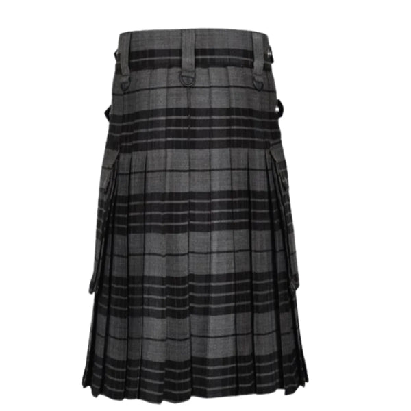 Grey Watch Tartan Utility Kilt with Cargo Pockets