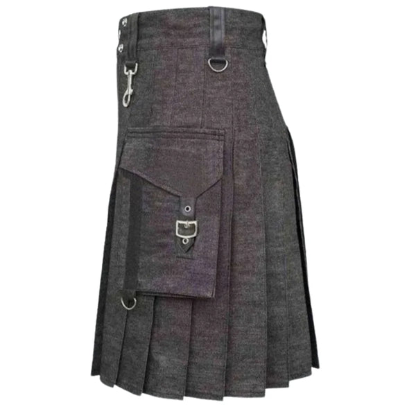 Heavy Denim Kilt With Straps