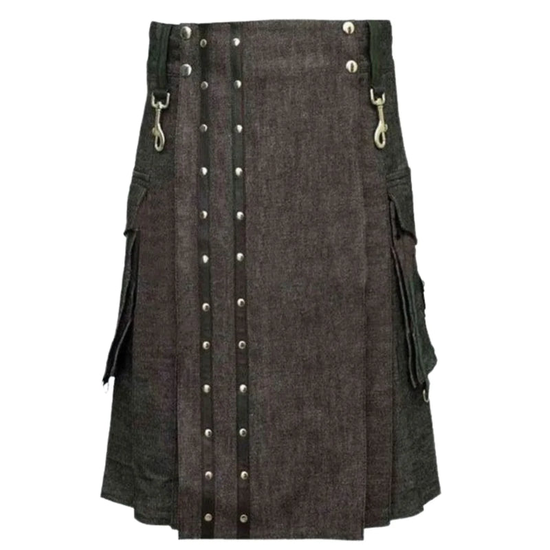 Heavy Denim Kilt With Straps