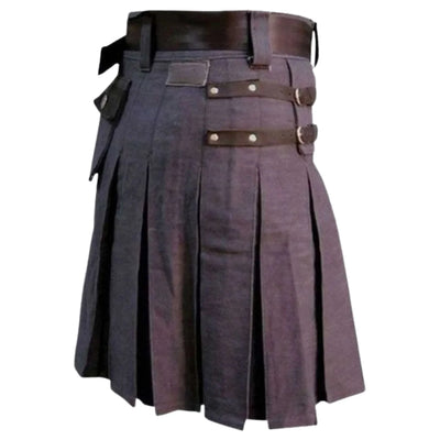 Heavy Duty Denim and Leather Kilt - view 2