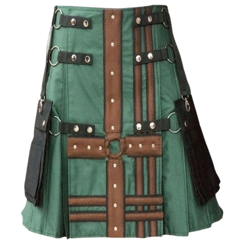 Hunter Green With Brown Medieval Modern Hybrid Kilt