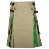 Khaki Cotton Irish Tartan Scottish Utility Cargo Hybrid Kilt