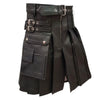 Men Genuine Black Leather Gladiator Pleated Utility LARP Kilt