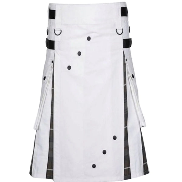 Men's White Cotton Utility Hybrid Kilt