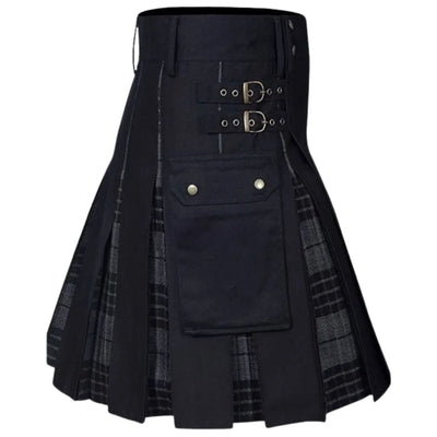 Men's 100% Cotton Jeans Hybrid Modern Box Pleated Tartan Utility Kilt - view 2