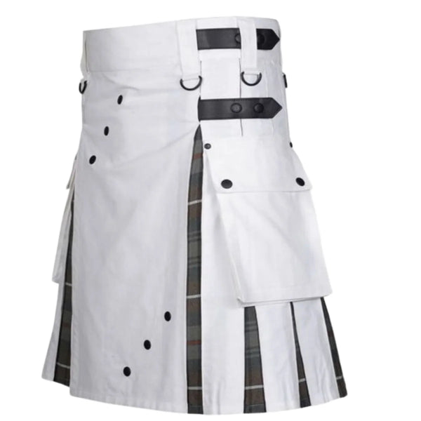 Men's White Cotton Utility Hybrid Kilt