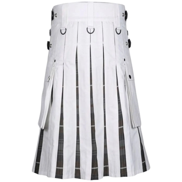 Men's White Cotton Utility Hybrid Kilt