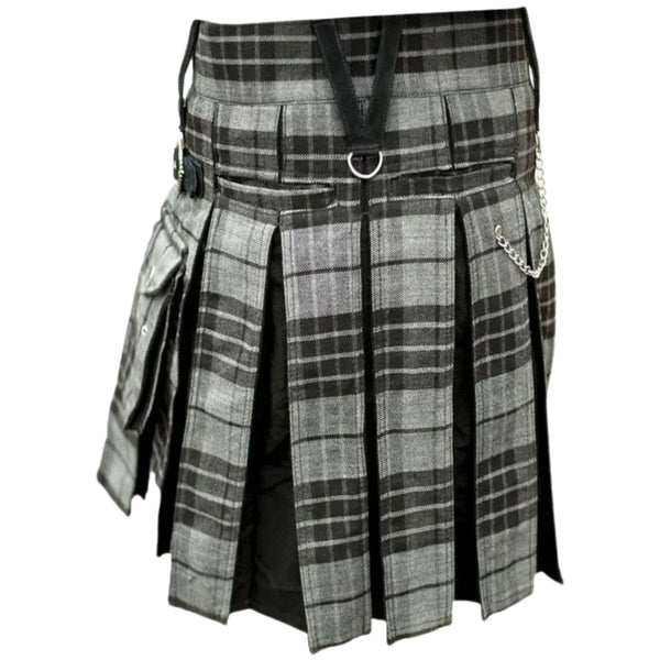 Modern Grey Box Pleated Hybrid Kilt
